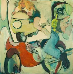 Motorradausfahrt, 1970 by Mario Comensoli, oil on canvas, sold Mar 2019