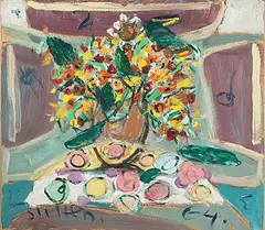 Blumen in Vase, 1964 by Walter Arnold Steffen, oil on board, offered Mar 2019