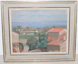 Blick über die Dächer eine italienischen Kleinstadt auf das Meer, 1921 by Max Burgmeier, oil on canvas, offered Mar 2019