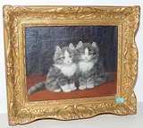 Zwei sitzende, junge Katzen by Burkhard Flury, oil on canvas, sold Mar 2019