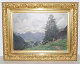 Sommerliche Alpweide mit weidenden Kühen, 1894 by Fritz Huguenin-Lassauguette, oil on canvas, sold Mar 2019