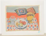 Stillleben mit Früchten, einem Krug Wein und Glas, 1929 by Eugen Meister, oil on board, sold Mar 2019