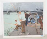 Angler am Ufer der Seine, 1969 by Rudolf Zender, oil on canvas, sold Mar 2019