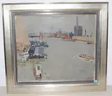 Lastkähne auf der Seine, 1974 by Rudolf Zender, oil on canvas, sold Mar 2019