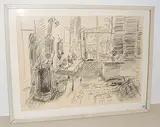 Interieur by Henri Schmid, 1982, charcoal, sold Mar 2019
