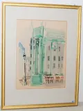 Strassencafé in Winterthur by Rudolf Zender, 1973, watercolor, offered Mar 2019
