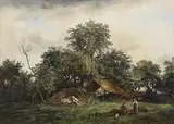 Landschaft mit Bauern und Heuhaufen by André Jolivard, 1837, oil on canvas, sold Dec 2018