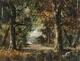 Frau am Bach im Waldesinnern by Narcisse Virgile Diaz De La Peña, oil on panel, offered Dec 2018