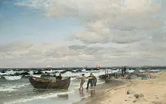 Küstenlandschaft mit Fischern by Anders Andersen-Lundby, 1885, oil on canvas, sold Dec 2018