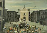 Aufstand der Bauern auf einem Dorfplatz by Orneore Metelli, oil on paper, sold Dec 2018
