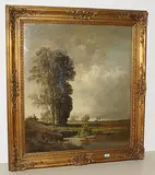 Weite, baumbestandene Landschaft mit Bach by Fritz Halberg-Krauss, 1933, oil on board, offered Dec 2018