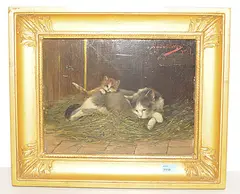 Katzen im Heu by Moritz Müller, 1895, oil on panel, sold Dec 2018