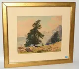 Berglandschaft mit Bäumen by Eduard Freiherr von Handel-Mazzetti, 1948, watercolor, sold Dec 2018