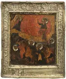 Russisch, um 1600 by Himmelfahrt des Propheten Elias mit Silberbasma, tempera, sold Dec 2018