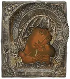 Russisch, 19.Jh by Gottesmutter vor Korsun mit Silberoklad, tempera, sold Dec 2018