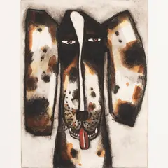 Untitled by David Bates, etching with hand coloring, sold Jun 2023