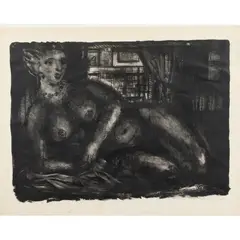 Nude by Wayne Thiebaud, 1953, lithograph, sold Jun 2023