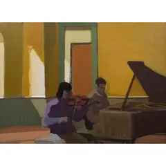 Duet by James Weeks, 1966, acrylic on masonite, sold Jun 2023