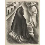 Mexican Street Scene by Miguel Covarrubias, 1940, lithograph, sold Jun 2023