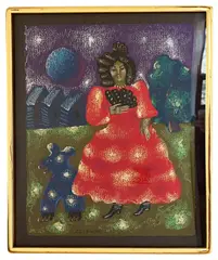 girl in red dress by Edouard Zelenine, oil on paper, sold Apr 2026