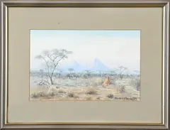 Namibian Landscape by Banie van der Merwe, watercolour on paper, sold May 2020