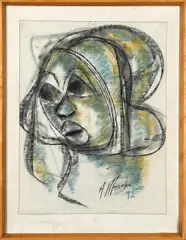 Young Lady by Albert Maseko, charcoal and pastel on paper, sold May 2020