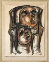 Mother and Child by Albert Maseko, charcoal and pastel on paper, sold May 2020