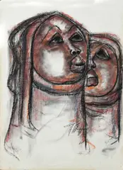 Figures by Albert Maseko, charcoal and pastel on paper, sold May 2020