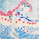 Abstract Composition in Blue and Red by Eva Bouzard-Hui, Acrylic on Canvas, sold Dec 2024