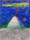 Pyramid Landscape Scene by Elfi Schuselka, Acrylic on Paper, sold Jan 2025