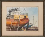 Dragger Texas at Rocky Nock by Ward Palmer Mann, Watercolor on Paper, sold Jan 2025
