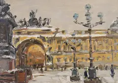 Palace Square Leningrad by Arseny Semenyov, Oil on board Unsigned, sold Jul 2021