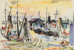 Longos Harbour by Katharine 'Kitty' Church, 1953, Watercolour, offered Jul 2021