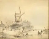 Dutch Canal with windmill by Lodewick Johannes Kleijn, Watercolour, offered Jul 2021