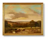 Cattle and sheep in an extensive landscape by Frederick Richard Lee, 1843, Oil on canvas, sold Jun 2021