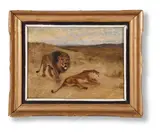 Study of lion and lioness by Tom Noyes Lewis, oil, sold Jun 2021