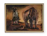 Mexican scene by Josef Herman, Oil on canvas Indistinctly signed and titled, sold Jun 2021
