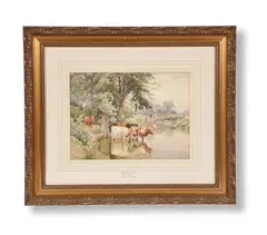 Cattle by William Sidney Cooper, 1911, watercolor, sold Jun 2021