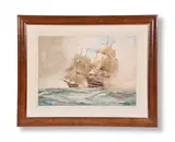 A naval engagement by Montague Dawson, Watercolour, sold Jun 2021