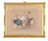 Portrait of three children Coloured chalk, heightened with white Signed and dated 1854 (lower centre)49.5 x 64cm (19¼ x 25 in.) with curved upper corners by J. Gilbert, 1854, watercolor, sold Jun 2021