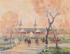 Churchill Downs Racecourse by Peter Williams, oil, sold Jun 2021