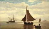 Moonlight becalmed on the Scheldt by L. Zimmers, oil, sold May 2021