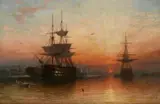 Wooden walls of England: Man o War anchored by James Francis Danby, 1872, oil, sold May 2021