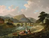 Bishop Trevor's Bridge, LlangollenOil on canvasTitled (to label verso)39 x 50cm (15¼ x 19½ in.)Provenance:Berwick House, Shropshire Condition Report: Relined by Julius Caesar Ibbetson, oil, offered May 2021