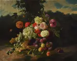 Sill life of fruit and flowersOil on canvasSigned (lower right)66 x 82cm (25 x 32¼ in.)Provenance:Berwick House, Shropshire by David De Noter, oil, sold May 2021