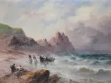 Bringing the boat off the Jersey coast by Sarah Louisa Kilpack, oil, sold May 2021