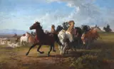 Herding the horses by Charles H. Poingdestre, 1870, oil, sold May 2021