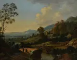 Villagers in a castle landscape by Johann Christian Vollerdt, 1762, oil, sold May 2021