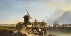 The Thames at Deptford with Greenwich to the left and a windmill and The Royal Naval College beyondOil on canvas72 x 137.5cm (28¼ x 54 in.)Executed 1850-1851 by Alfred George Stannard, oil, sold May 2021