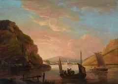 Fishermen in a river landscape by John Thomas Serres, 1788, oil, sold May 2021